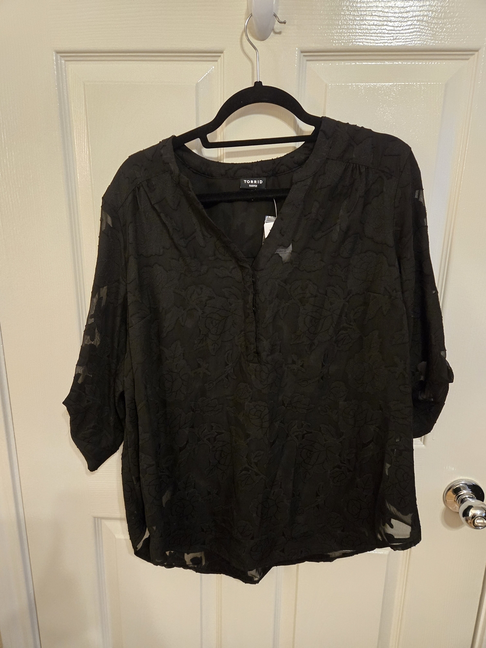torrid Black Floral Jacquard Sheer Harper Blouse